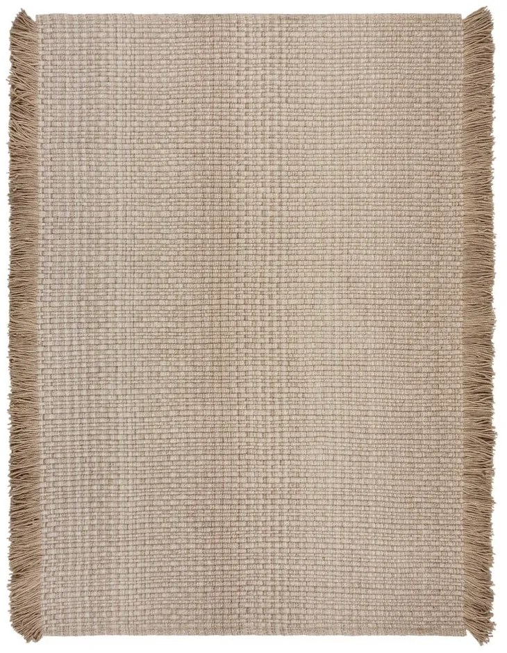 Béžový ručne tkaný koberec s prímesou vlny 120x170 cm Rene Fringed Ribbed – Flair Rugs