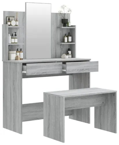 vidaXL Sada toaletného stolíka sivý dub sonoma 96x40x142 cm-