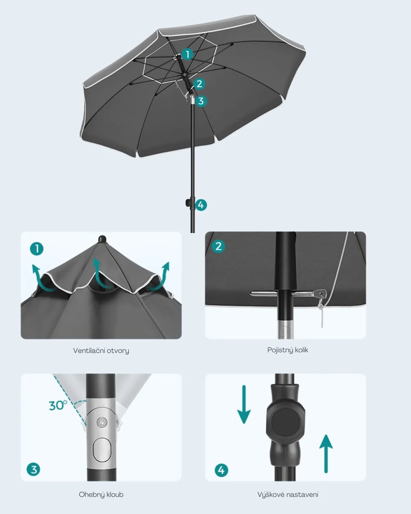Záhradný slnečník s ochranným obalom UNTRA 160 cm sivý