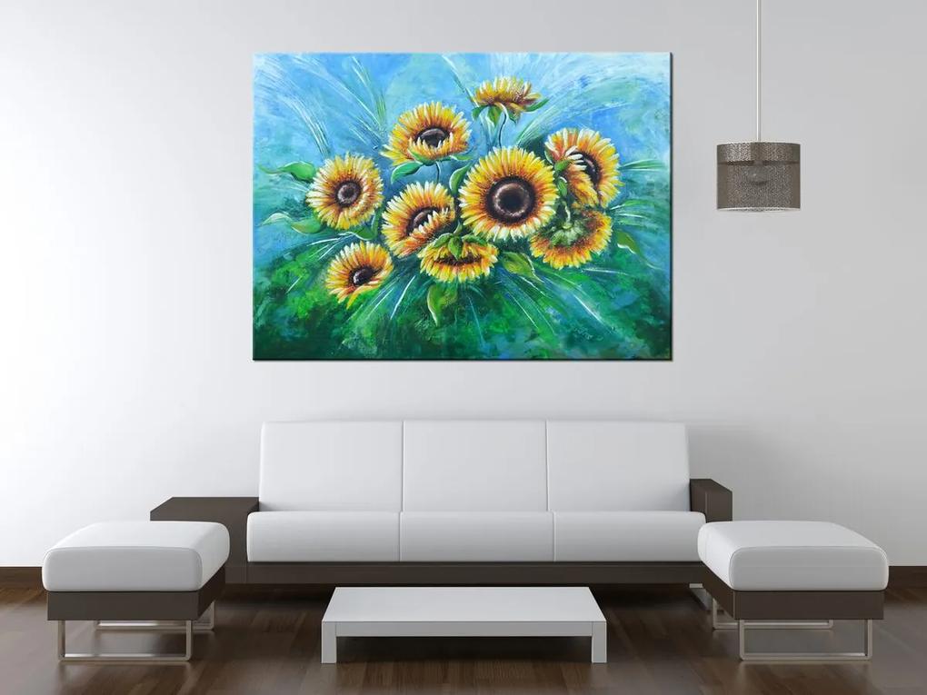 Gario Ručne maľovaný obraz Slnečnice v daždi Rozmery: 100 x 70 cm