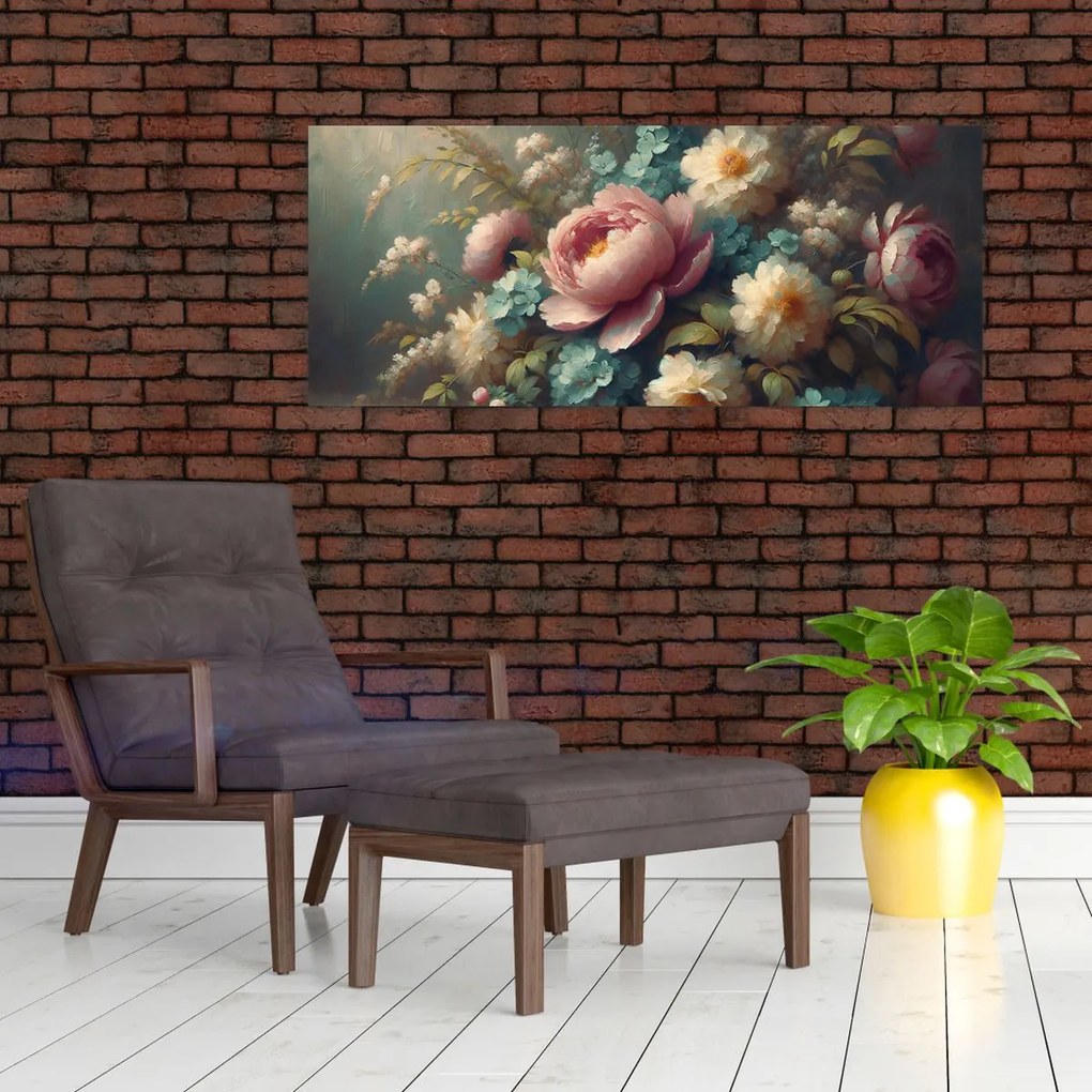 Obraz - Zátišie s kvetmi - maľba (120x50 cm)