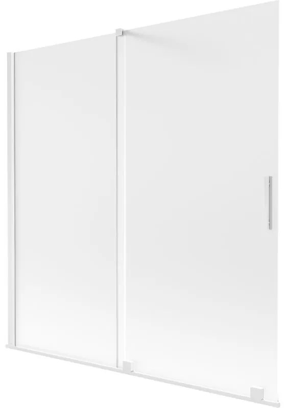 Mexen Velar, 2-krídlová posuvná vaňová zástena 160 x 150 cm, 8mm sklo námraza, biela matná, 896-160-000-31-20