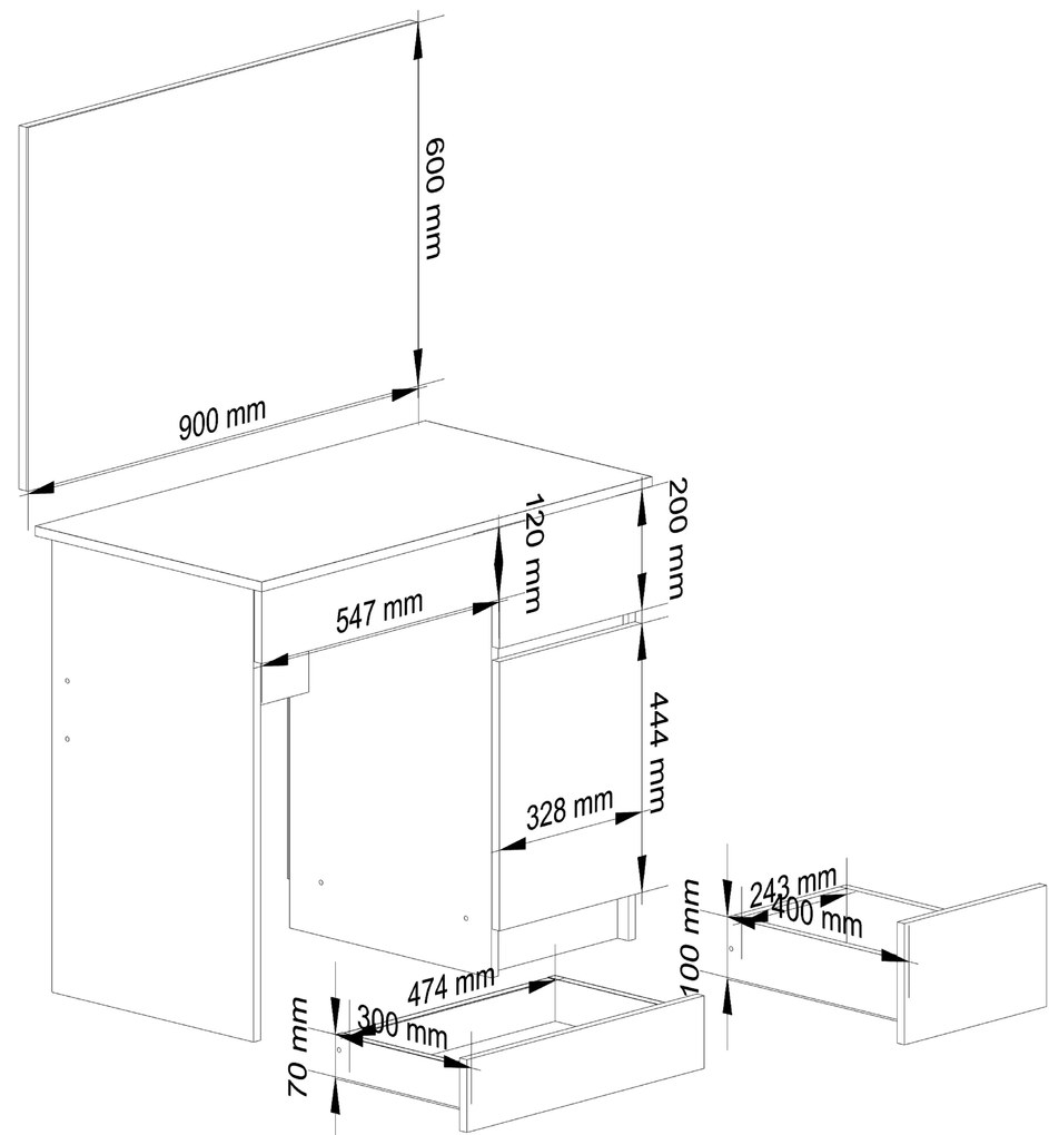 Toaletný stolík Parijat (biela) (so zrkadlom) (P). Akcia -19%. Vlastná spoľahlivá doprava až k Vám domov. 1128841