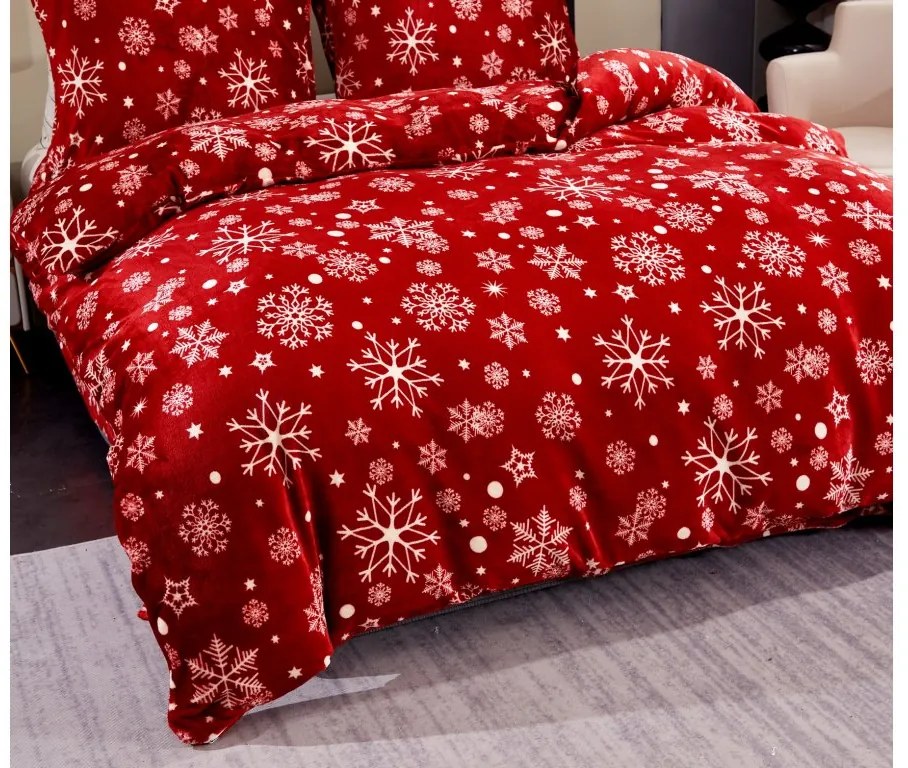 Sada 2ks mikroplyšových obliečok SNOWFALL červené + obliečka mikroplyš SOFT 180x200 cm biele, dvojlôžko