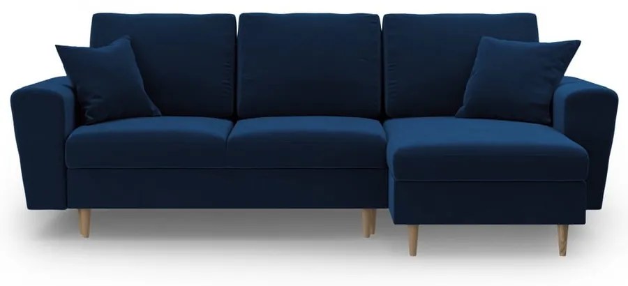 Modrá zamatová rozkladacia/s úložným priestorom rohová pohovka Kyoto – Cosmopolitan Design