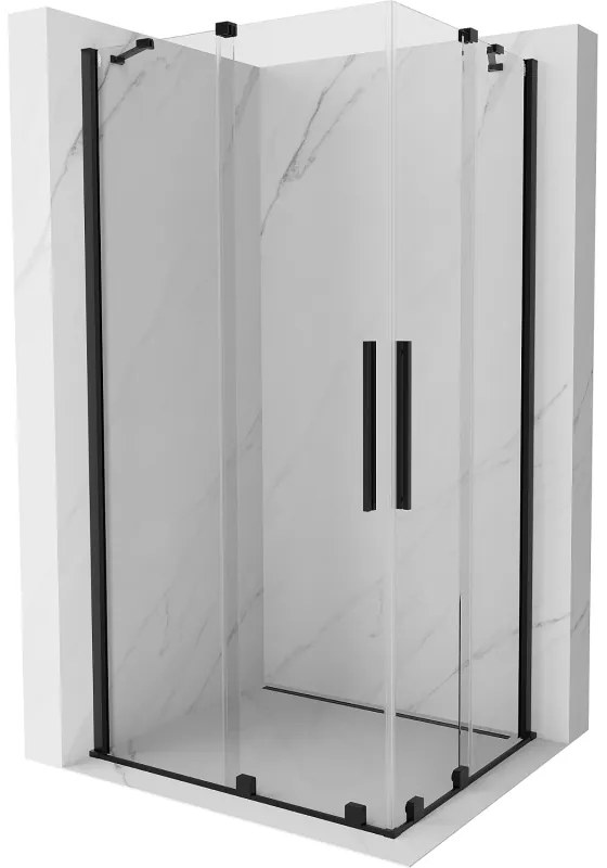 Mexen Velar Duo, sprchový kút s posuvnými dverami 90(dvere) x 80(dvere) cm, 8mm číre sklo, čierny matný profil, 871-090-080-02-70