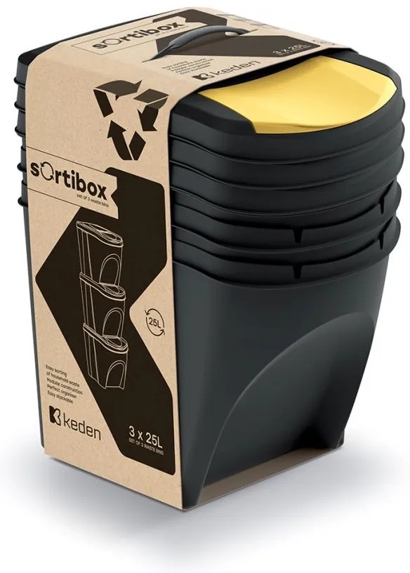Odpadkový kôš na triedenie odpadu, 3x25l SORTIBOX XL, čierne