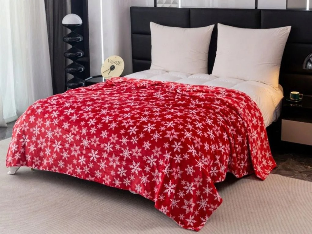 Vianočná mikroplyšová deka FROSTY FLAKES, červená Rozmer: 200 x 220 cm