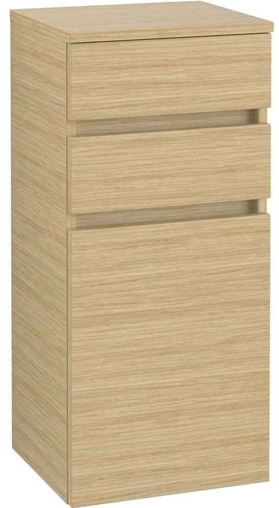 VILLEROY &amp; BOCH Legato závesná bočná skrinka nízka, 1 dvierka + 2 zásuvky, pánty vpravo, 400 x 350 x 870 mm, Nordic Oak, B72801VJ