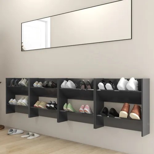 vidaXL Nástenné skrinky na topánky 4 ks sivé 60x18x60 cm drevotrieska-