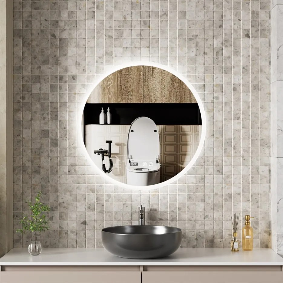 Erga Deam, okrúhle LED zrkadlo 70cm, 3 farby svetla, predné osvetlenie, vyhrievacia podložka proti zapareniu, ERG-V01-Deam-7070-CL
