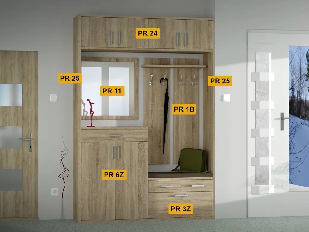 Nabytekmorava Predsieňová zostava 4 farba korpusu: Dub sonoma svetlý, farba dvierok: Sivá