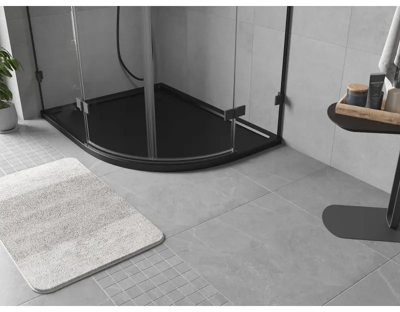 Mexen Flow, asymetrická štvrťkruhová sprchová vanička slim, ľavá 100 x 80 cm, čierna matná, 46Q708010L