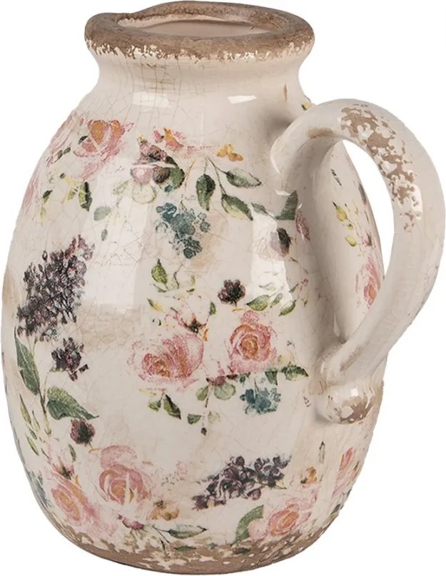 Béžový keramický dekoratívny džbán s ružami Rosina M - 17*13*18 cm