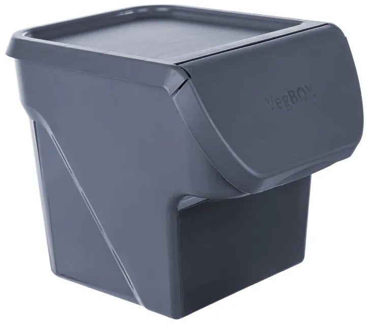 VILDE Sada 2ks úložných boxov VEGBOX na zemiaky a zeleninu s vetraním, VEGBOX antracit+sivý (14l )