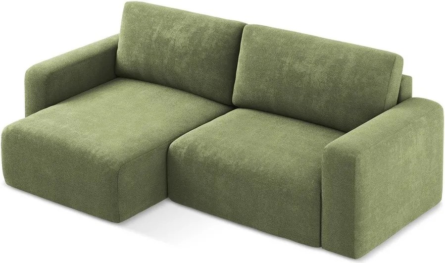 Zelená ženilková rozkladacia/s úložným priestorom rohová pohovka (ľavý roh/s leňoškou) Kona – Makamii