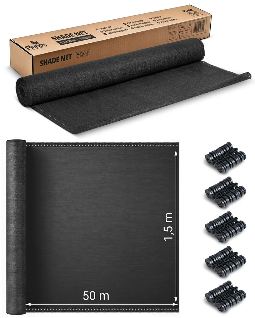 Tieniaca sieť 1,5x50 m 110g/m2 + 50 svoriek PLONOS 454300 - sivá