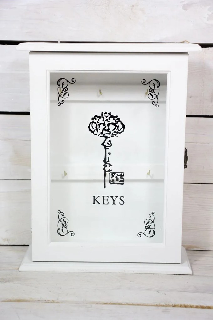 Drevená skrinka na kľúče "KEYS" - biela (22x29x8 cm)