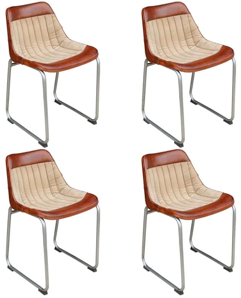 vidaXL Jedálenské stoličky 4 ks, hnedo béžové, pravá koža a plátno