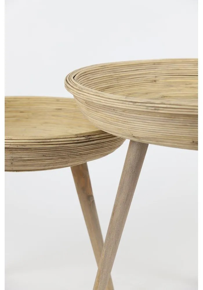 Ratanové okrúhle odkladacie stolíky v súprave 2 ks ø 56 cm Colon – Light &amp; Living