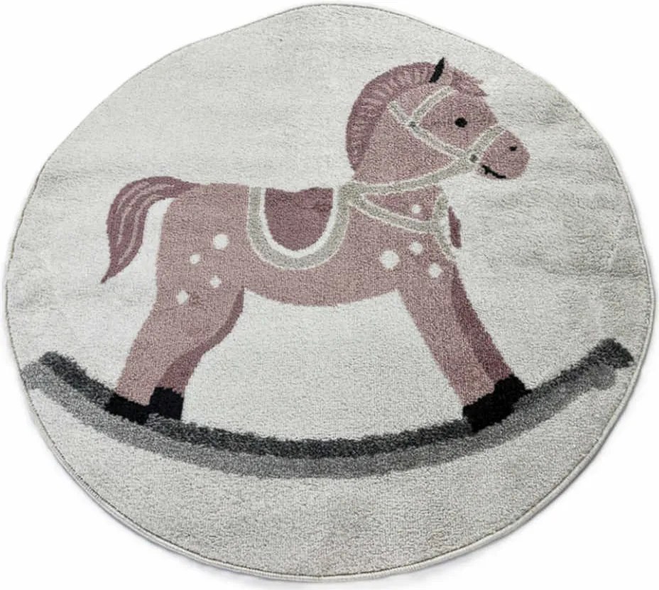TA Béžovo-ružový okrúhly detský Koberec C5639A_8S1_57 WHITE / L.PINK ANIMAL s motívom hojdací koník Rozmer: 100x100 cm