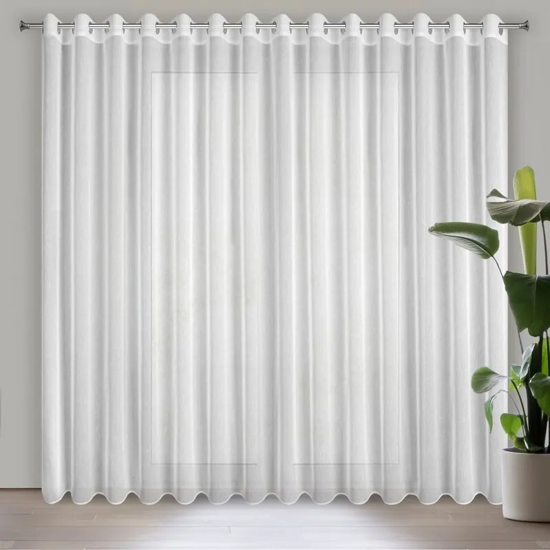 DECOREUM Jednofarebná záclona s jemnou dúhovou štruktúrou 400 cm x 250 cm biela 100 % polyester 98164