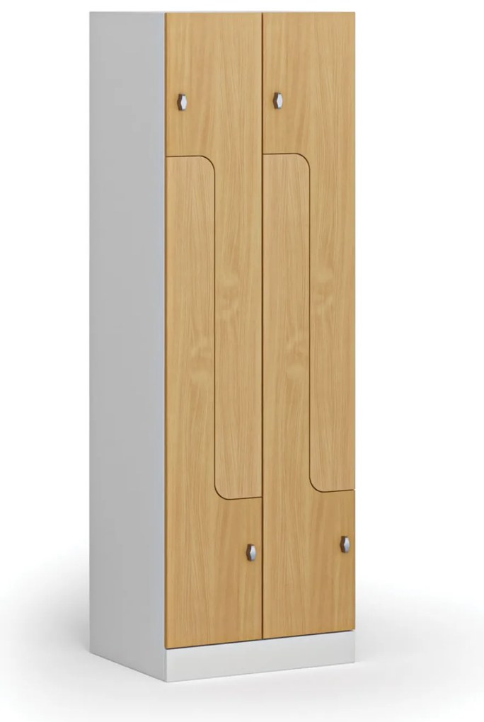 Kovová šatníková skrinka S1 Z, 4 oddiely, 1850 x 600 x 500 mm, demont, otočný zámok, laminované dvere, buk