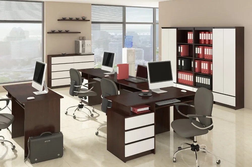Komoda Kuba 120 cm 6 zásuviek wenge/biela