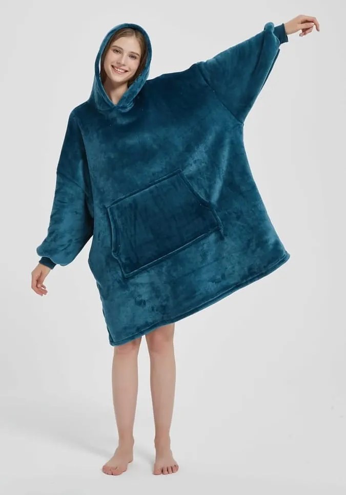 Deka s rukávmi HOODIE tmavotyrkysová