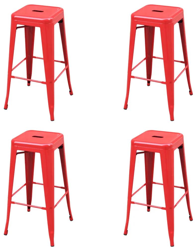 vidaXL Barové stoličky 4 ks, červené, oceľ