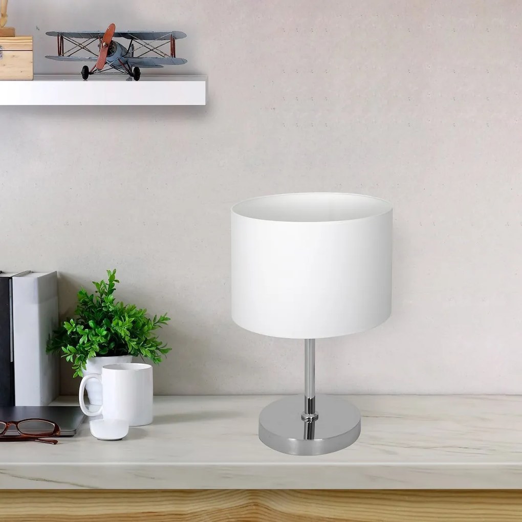 Stolná lampa Casino, 1x biele textilné tienidlo, ch