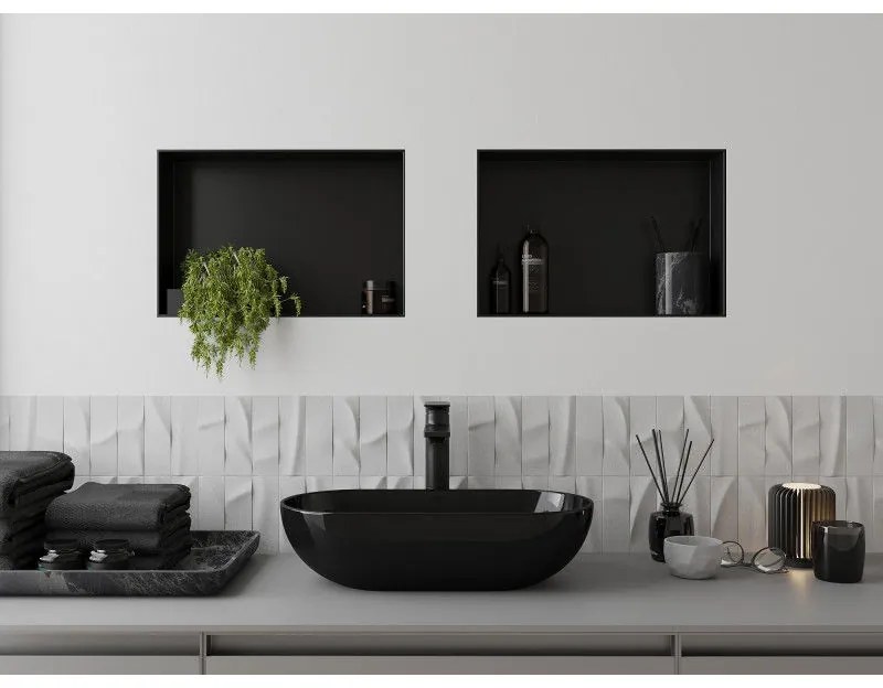 Mexen X-Wall-NR, polička na zapustenie pod obklad bez goliera 45 x 30 cm, čierna matná, 1971453010