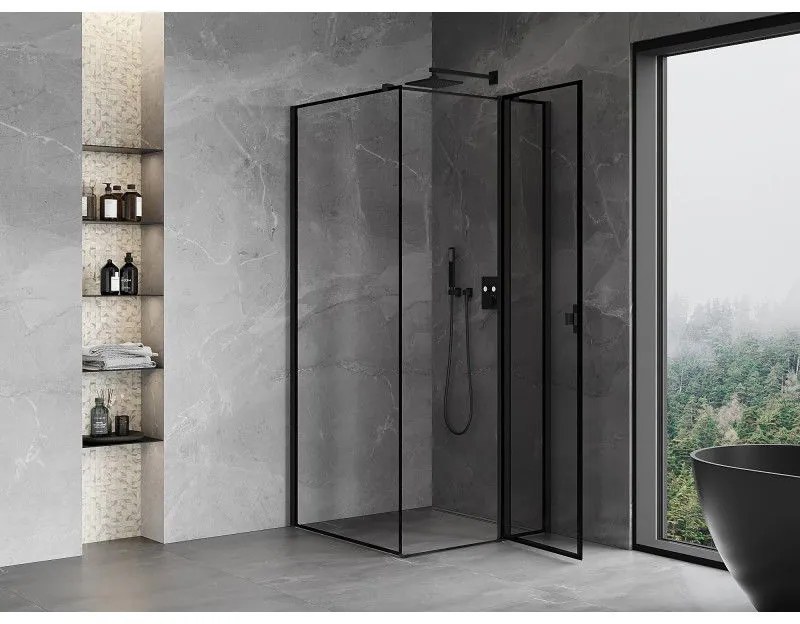 Mexen Mist T, sprchový kút s krídlovými dverami, pravý, 95 x 95 cm, 8mm číre sklo, čierny profil, 8A4T-095-095-70-70-P
