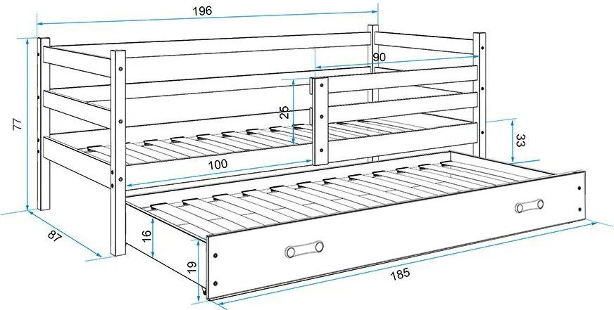 Posteľ s prístelkou ERIK 2 - 190x80cm Biely - Biely