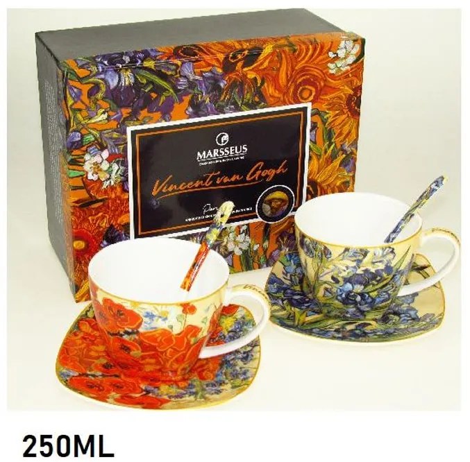 Šálka s podšálkou 250 ml na kávu - set 2 ks Vincent van Gogh Maky + Irisy, MARSSEUS,2135 ()