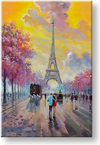 Maľovaný obraz na stenu PRECHÁDZKA V PARÍŽI 60x90 cm