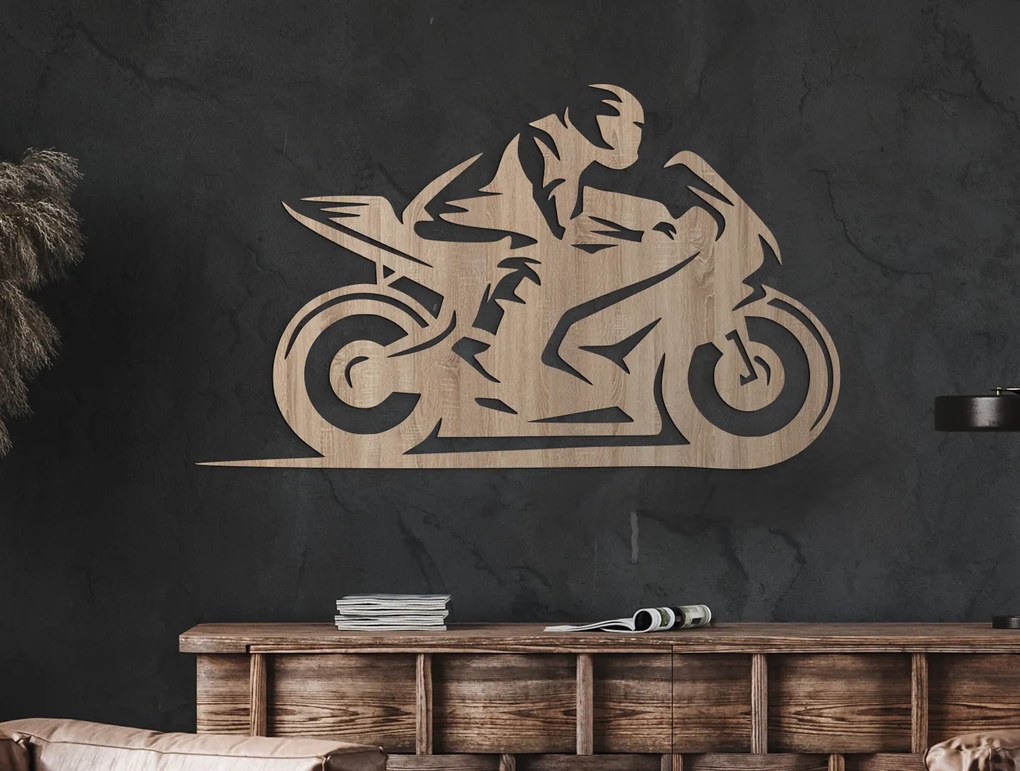 drevko Dizajnový obraz Motorkár Rozmer obrazu: 26,5 x 44,5 cm, Farba dekorácie: Čierna