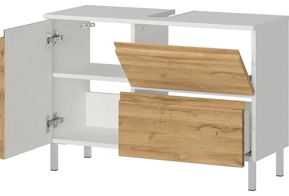 Biela skrinka pod umývadlo v dekore duba 80x56 cm Torrance - Germania