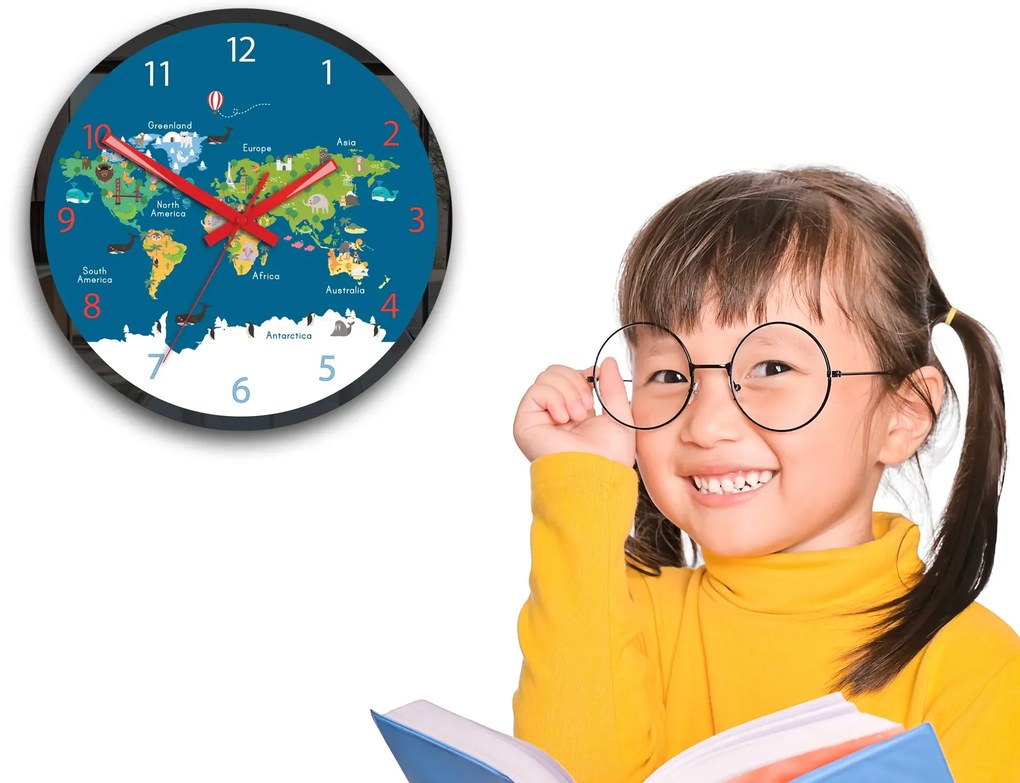 Detské nástenné hodiny Mirro Mapa sveta 30 cm viacfarebné