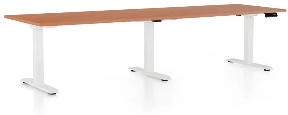 Výškovo nastaviteľný stôl OfficeTech Long, 260 x 80 cm, biela podnož, čerešňa