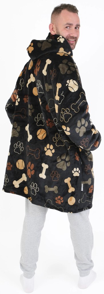 Baránková mikina mikroplyš – Psie labky čiernej veľkosť L