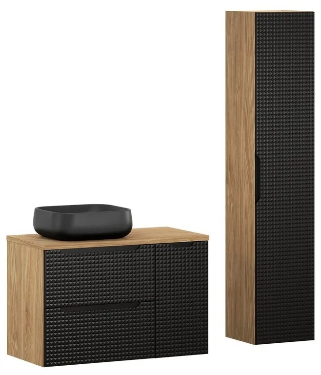 Kúpeľňová zostava Luxor Čierna 90 cm s umývadlom a skrinkami čierna/dub olejovaný