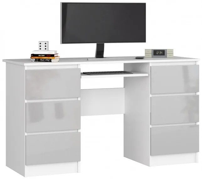 Kancelársky stôl A-11 135 cm 6SZ, biely / metalický lesk
