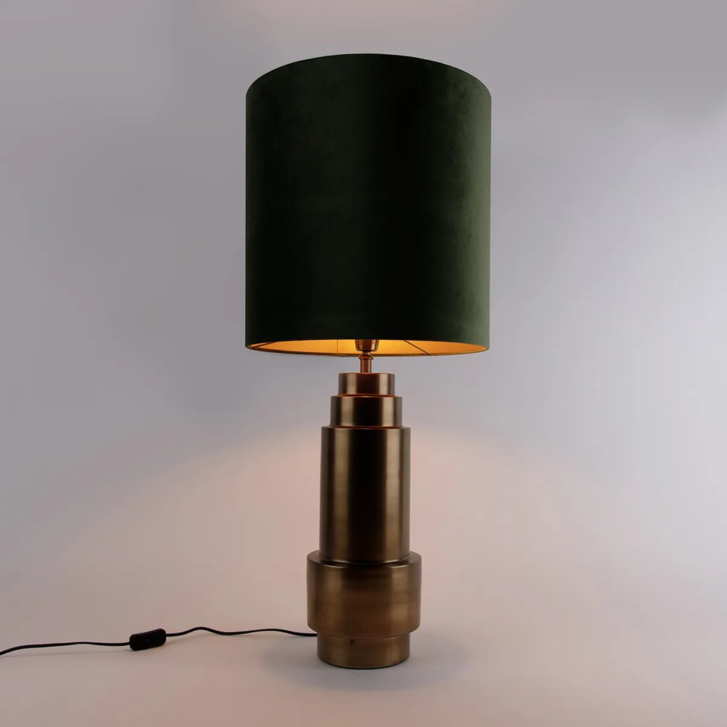Stolová lampa Bronzový zamatový tienidlo zelená so zlatom 40 cm - Bruut