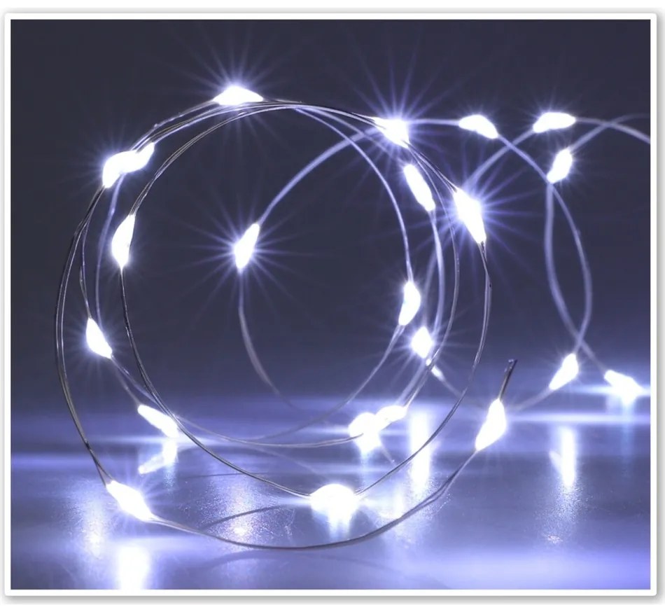 Svetelný drôt s časovačom Silver lights 40 LED, studená biela, 195 cm