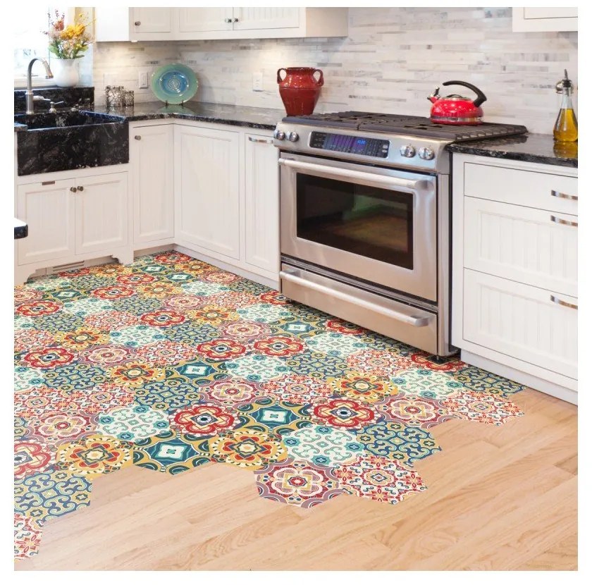 Sada 10 samolepiek na podlahu Ambiance Floor Stickers Hexagons Lorena, 40 × 90 cm