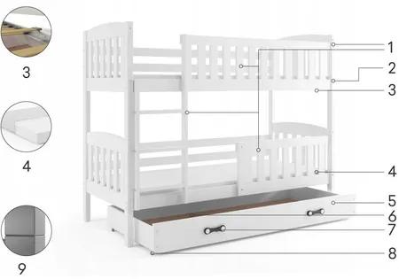 Detská poschodová posteľ KUBUS s úložným priestorom 80x190 cm - grafit Ružová