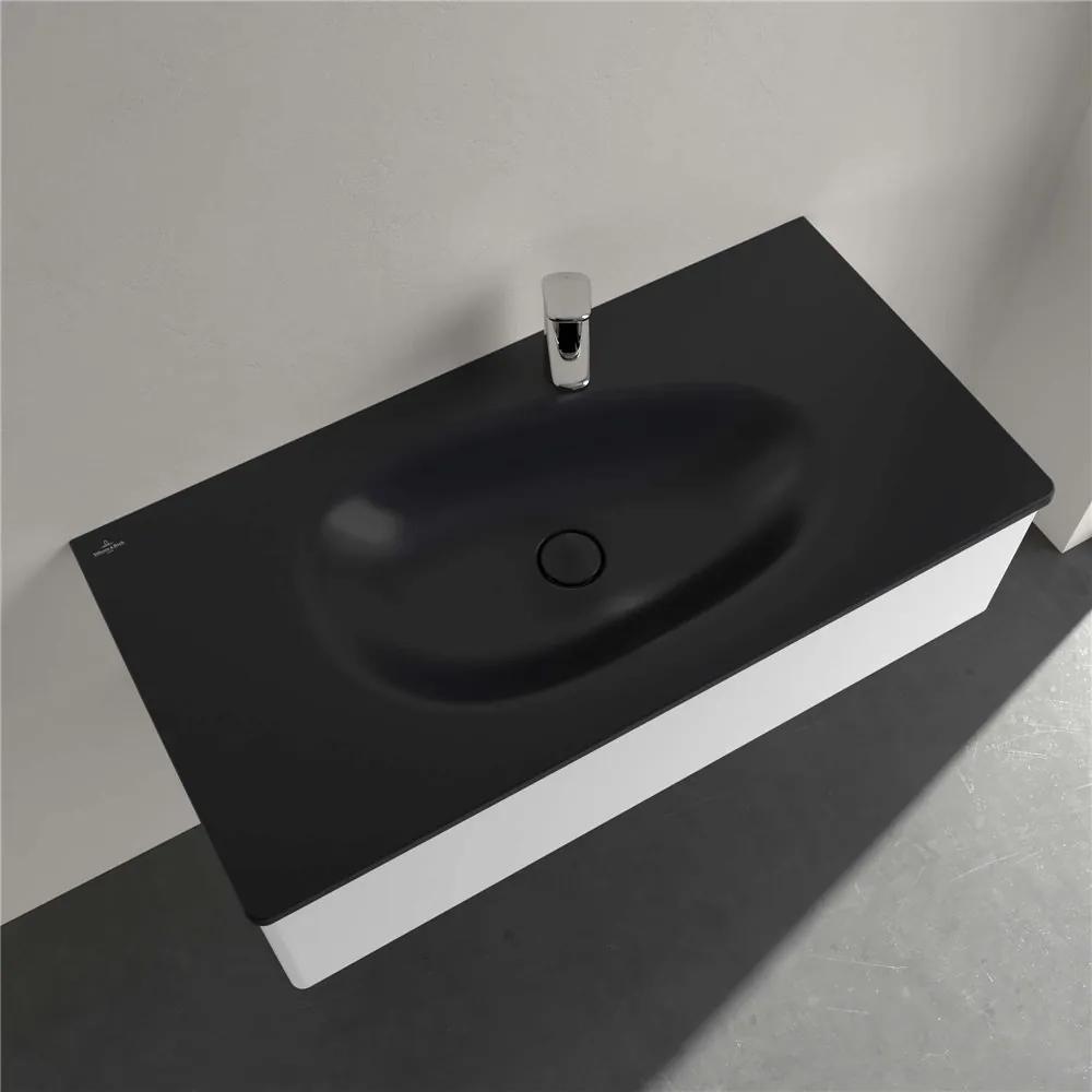 VILLEROY &amp; BOCH Antao umývadlo na skrinku s otvorom, so skrytým prepadom, 1000 x 500 mm, Pure Black, s povrchom CeramicPlus, 4A76ABR7