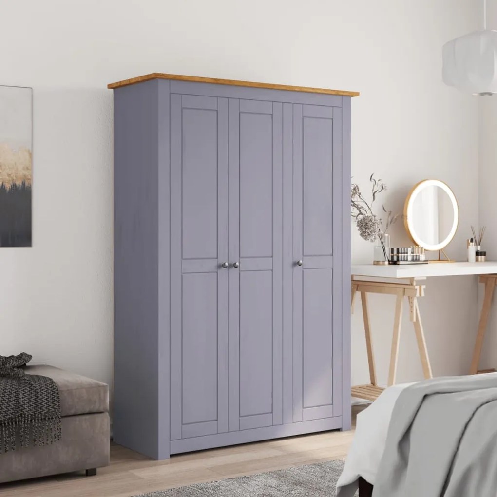 vidaXL 3-dverový šatník sivý 118x50x171,5 cm borovicové drevo Panama Range