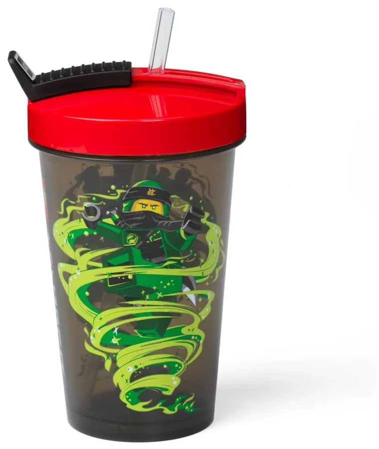 Zelený téglik s červeným vekom a slamkou LEGO® Ninjago, 500 ml